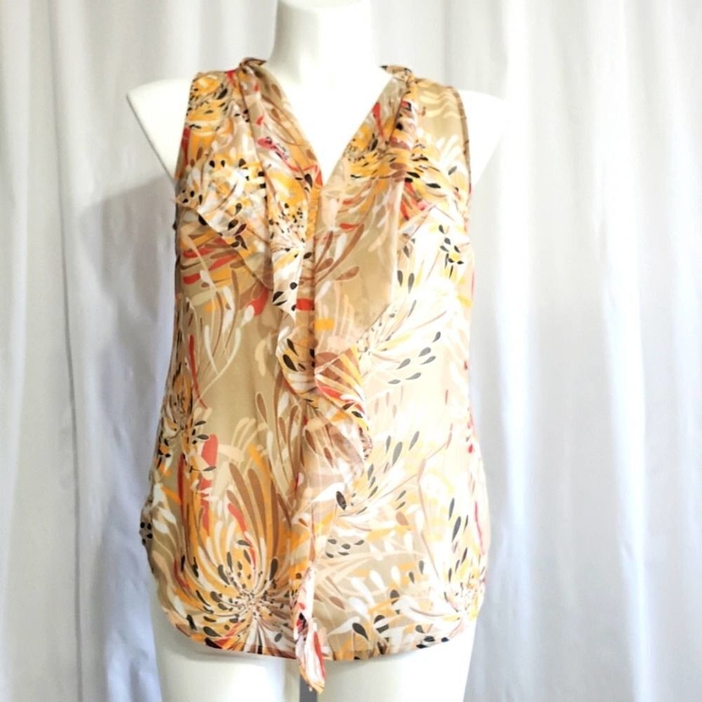 Lane Bryant top 14 Sheer Sleeveless Ruffled Tan